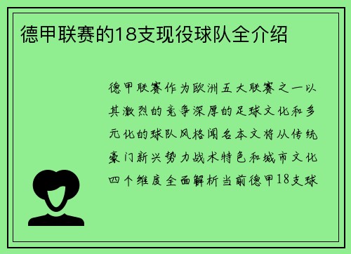 德甲联赛的18支现役球队全介绍