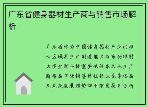 广东省健身器材生产商与销售市场解析